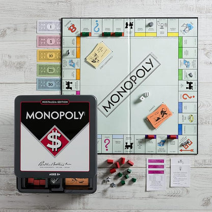 Monopoly Nostalgia Edition Board Game in Collectible Tin by WS Game Company - Vintage Style Property Trading Board Games for Ages 8+