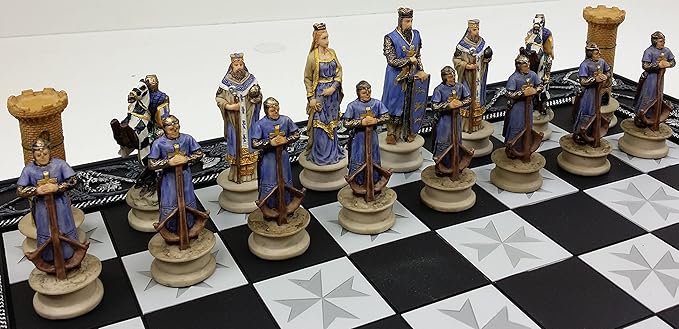 HPL Medieval Times Crusades King Richard Christian Knights Chess Set with 17 Maltese Board