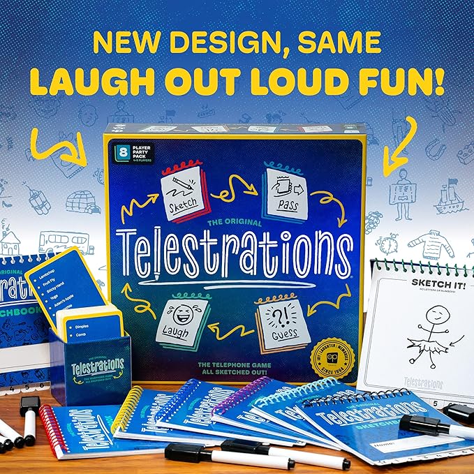 Telestrations 8 Player 2nd Edition Board Game Award Winning Hilarious and Unpredictable Must Have Party Game with a New Look Sketch What Your Read Then Guess What You Saw 4-8 Players Ages 10+