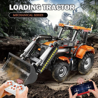 Reobrix Loading Tractor Building Blocks Sets for Adults Remote Control Bulldozer Building Model Kit Excavator Engineering Building Toys for Adult (22024)