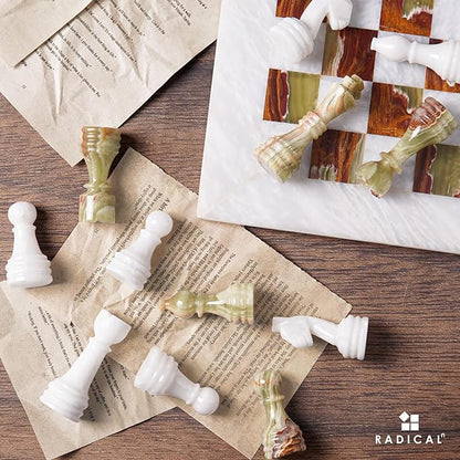 Radicaln Marble Chess Figures 3.5'' Inches White and Green Handmade Marble Chess Pieces for Board Game Figures &amp Board Travel Set for Adults