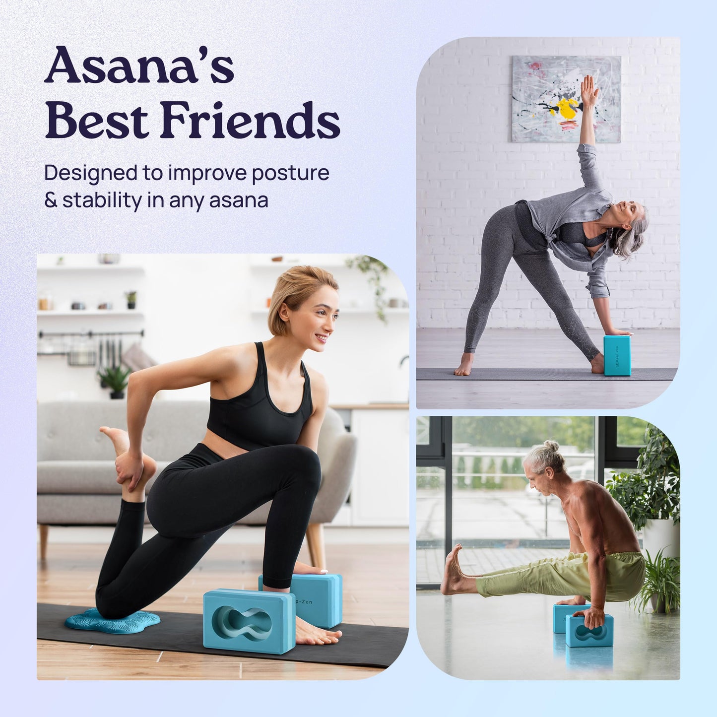 Deep-Zen® Yoga Blocks Wrist Support; Yoga Blocks 2 Pack with Knee Pads and Strap to Put Less Weight on Wrists; Durable, Versatile Yoga Brick Exercise Block Set, Blocks Yoga