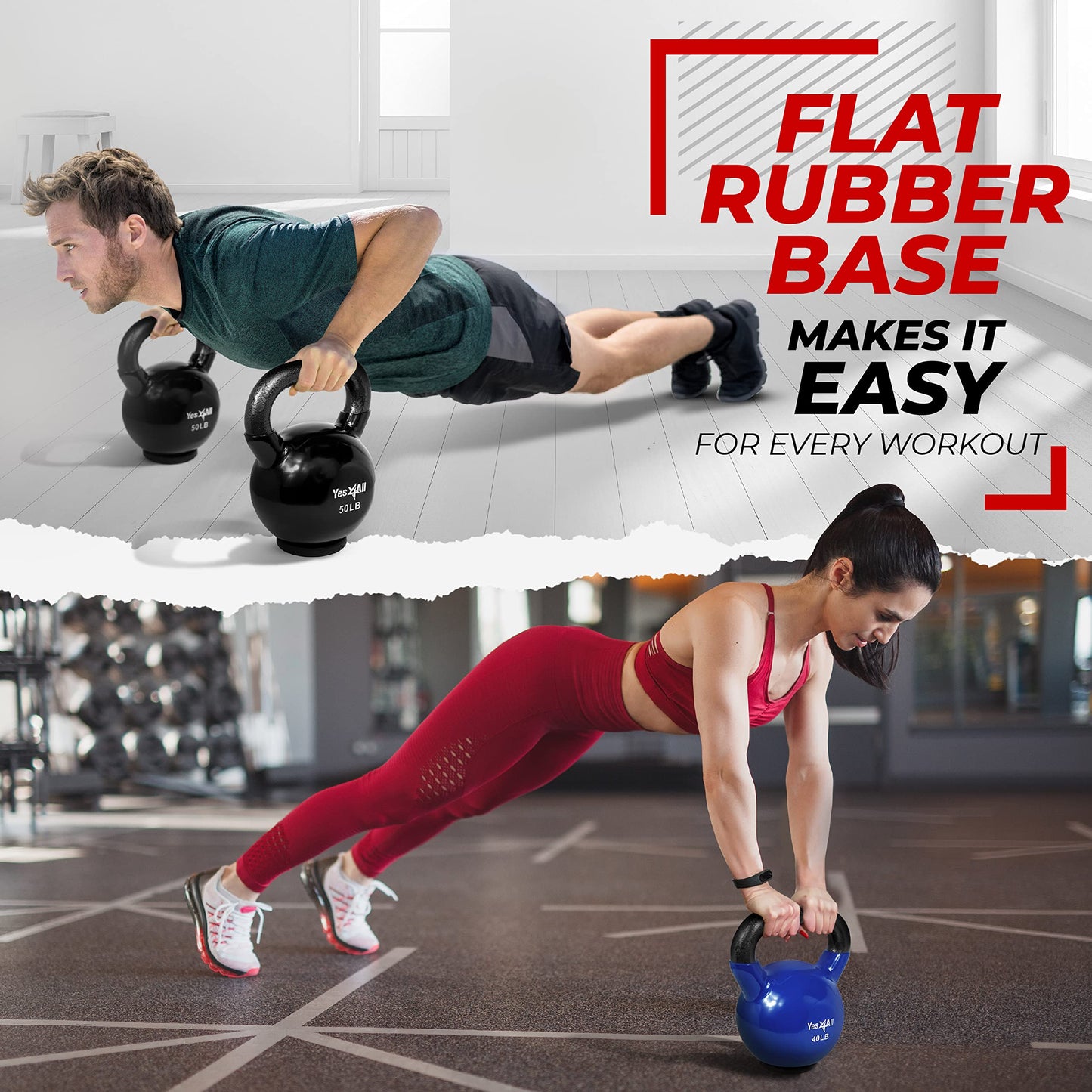 Yes4All Kettlebells Rubber Base, Kettlebell Set for Women, Strength Training Kettlebells Weights (10-65 lbs)