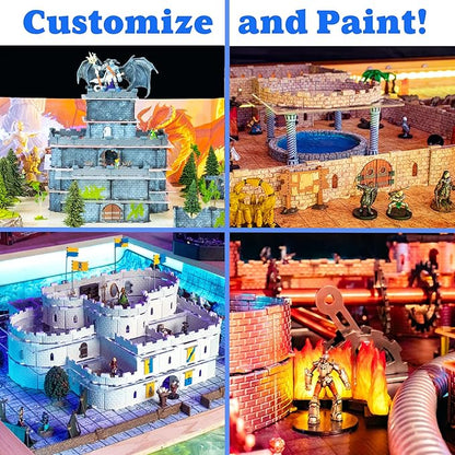 Dirt Cheap Dungeons Baron Castle Set - 451pc Modular Mega-Fortress Kit - 53ft of Linear Walls for 1 Grid TTRPG - D&ampD Pathfinder Daggerheart