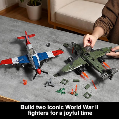 WW2 Military Airplane Toy Building Sets Compatible with Lego Me 262 Fighter Jet &amp P-51D Plane Army Model Kits for Military Fans Kids &amp Adult