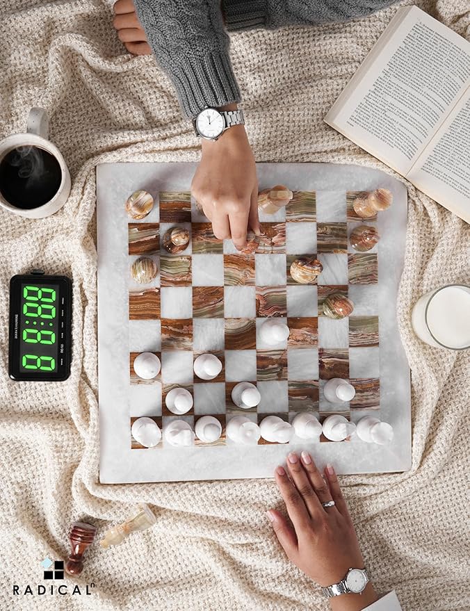 Radicaln Marble Chess Set 15 Inches White and Green with Storage Box Handmade Luxury Board Games for Adults Ideal Marble Chess Board Game Set &amp Chess Pieces