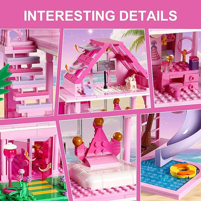 Girls House Building Sets Compatible with Lego Friends for Girls Age 8-12 4-Story Pink Villa Building Blocks Toys with Pull-Out Floors 903 Pieces Great Birthday Gift for Girls 8-14