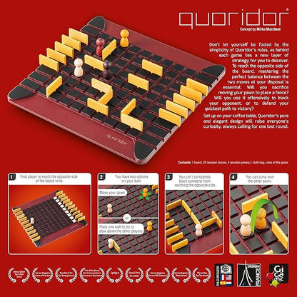 Quoridor - Over 1 Million Sold! Mensa Select Winner | Wooden Abstract Strategy Game for Adults and Families | Ages 8+ | 2 to 4 Players | 1 Minute to Learn 15 Minutes to Play