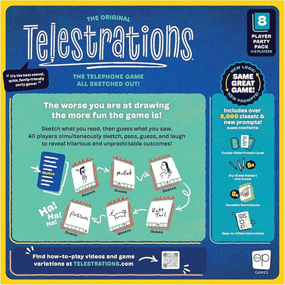 Telestrations 8 Player 2nd Edition Board Game Award Winning Hilarious and Unpredictable Must Have Party Game with a New Look Sketch What Your Read Then Guess What You Saw 4-8 Players Ages 10+