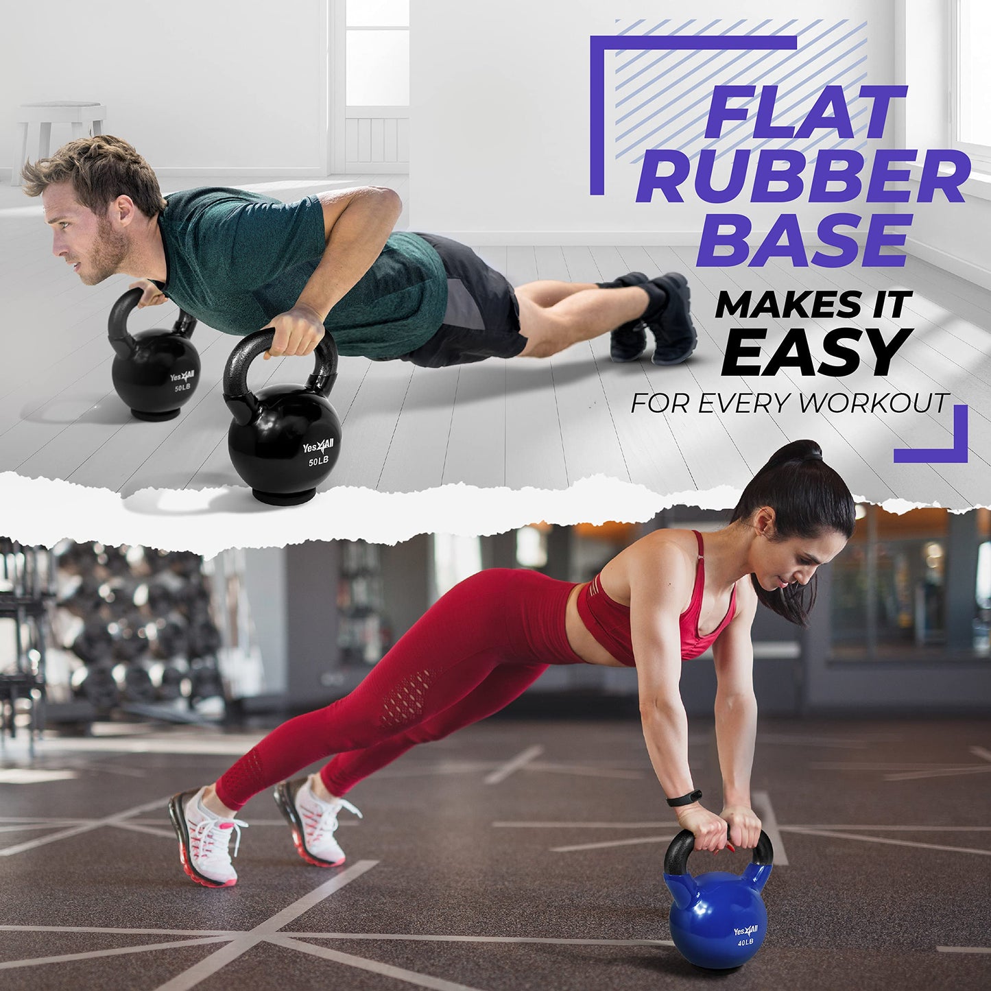 Yes4All Kettlebells Rubber Base, Kettlebell Set for Women, Strength Training Kettlebells Weights (10-65 lbs)