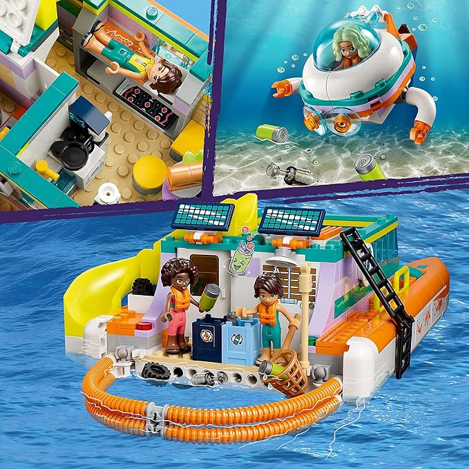 LEGO Friends Sea Rescue Boat 41734 Building Toy Set for Boys &amp Girls Ages 7+ Who Love The Sea Includes 4 Mini-Dolls a Submarine Baby Dolphin and Toy Accessories for Ocean Life Role Play