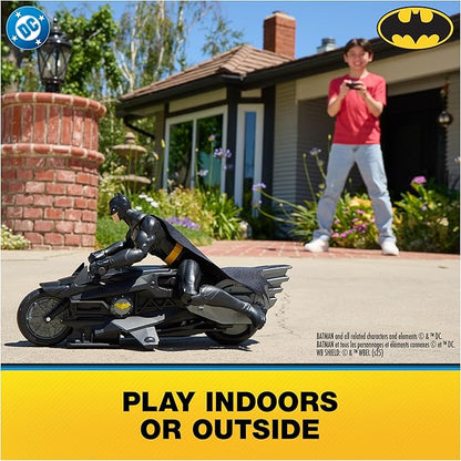DC Comics Batman Stealth Remote Control Batcycle with 12 Batman Action Figure Super Hero Kids Toys for Boys and Girls Ages 4 &amp Up