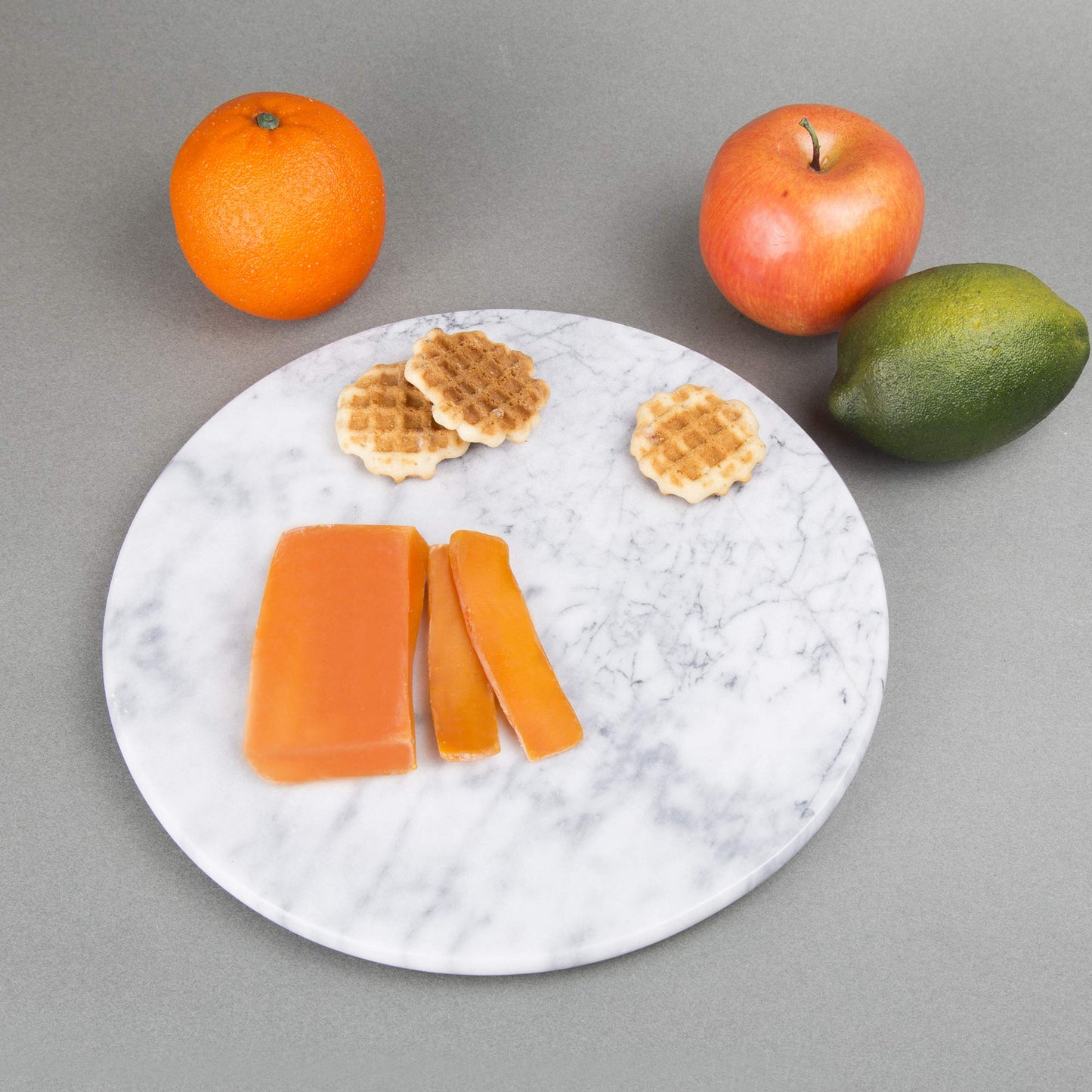 Creative Home Luxury Handcrafted Natural Marble Round Serving Board – Heavy-Duty Charcuterie & Cheese Platter, Elegant for Dining Tables, Outdoor Picnics & Party Hosting (12” Diameter, Off-White)