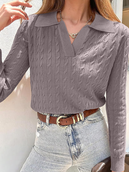 ANRABESS Womens Cable Knit Sweaters Long Sleeve V Neck Sweater Tops Casual Pullover Polo Shirts 2025 Fall Fashion Outfits