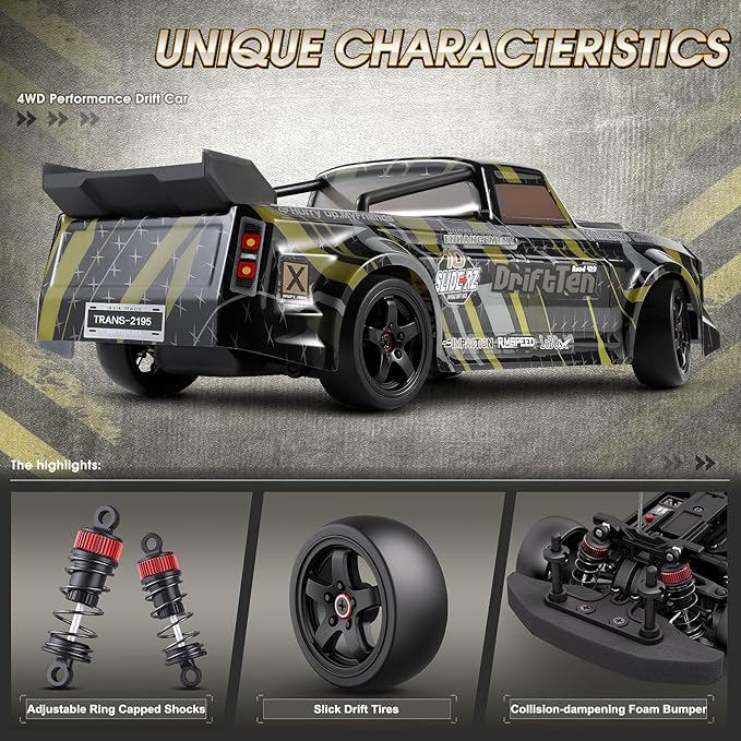 HAIBOXING 1/18 Scale RC Cars 2196 Drift RC Car 28 KM/H High Speed with Gyro 2.4 Ghz Electric Vehicle RTR 4X4 Remote Control Cars Drifting Race Toys for Adults Boys Girls Kids Gifts with Two Batteries