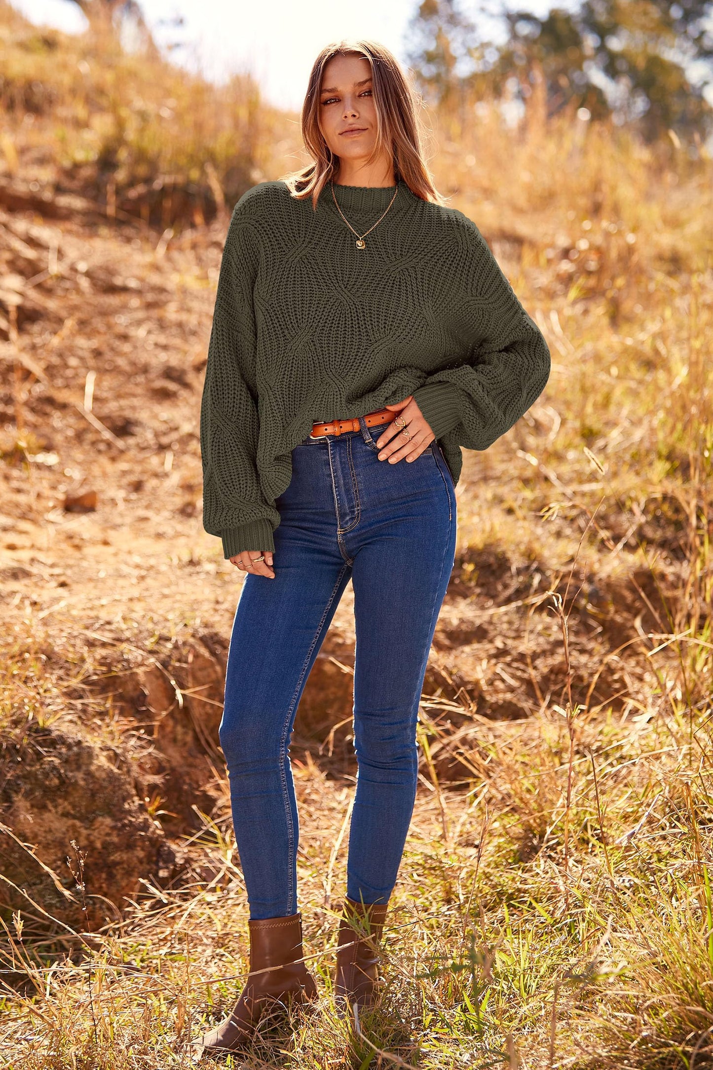 PRETTYGARDEN Women's Fall Oversized Pullover Sweaters Casual Crewneck Long Sleeve Chunky Cable Knit Tops Winter Clothing