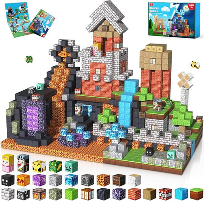 150PCS Magnetic Blocks - Magnet Building Blocks Stacking Magents Cubes Toys Forest Dark Castle Set STEM Montessori Sensory Toys for Kids Boys and Girls Ages 3 4 5 6 7 8 9 10 Easter Birthday Gifts