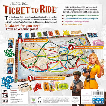 Asmodee Ticket to Ride Board Game (2025 Refresh) - A Cross-Country Train Adventure for Friends and Family Strategy Game for Kids &amp Adults Ages 8+ 2-5 Players 30-60 Minute Playtime