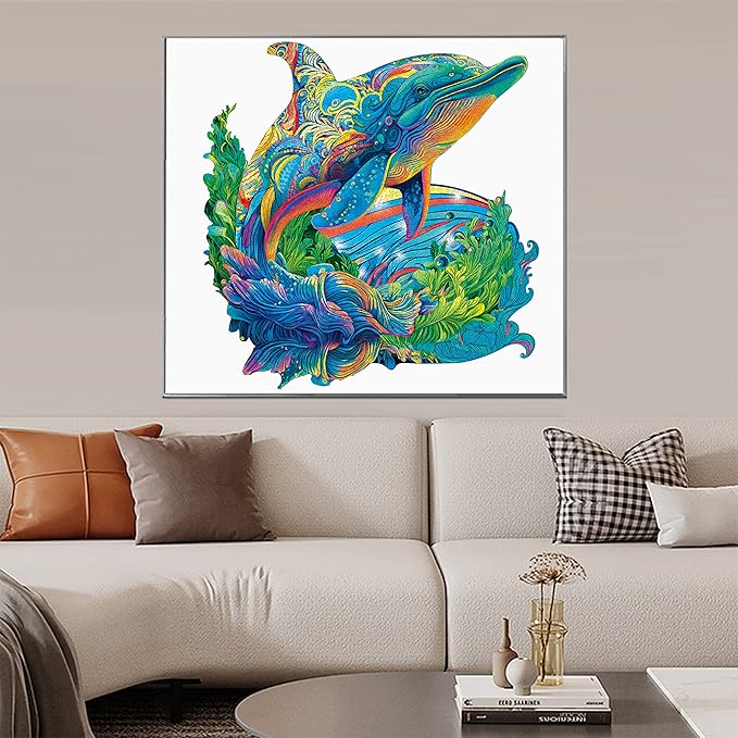 MYS Aurora Wooden Puzzles Dolphin Jigsaw Puzzles 900 Pieces Unique Shaped Wooden Puzzles for Adults and Kids Family Game 23.3x22.5 Inch