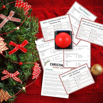 Syhood Christmas Friendly Feud Card Game with 2 Answer Buzzers Fun Xmas Family Trivia Quiz Party Game Night Activities for Adults Office Large Group and Team Building