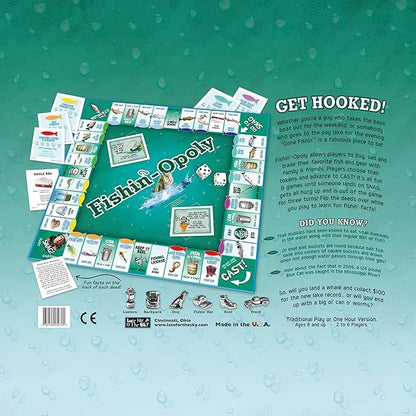 Late for the Sky Fishin'-Opoly Fishing Board Game for Families 2–6 Players Ages 8+ Funny Property Trading Strategy Game Great Gift for Anglers