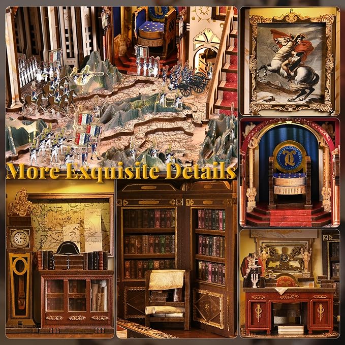 Magic Book Nook Building Set with Lights DIY Booknook Building Model Kit for Home Bookshelf Decor Miniature House Building for Adults Teens (Napoléon)