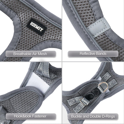 YIMEIS Dog Harness and Leash Set, No Pull Soft Mesh Pet Harness, Reflective Adjustable Puppy Vest for Small Medium Large Dogs, Cats (Gray, X-Small (Pack of 1)