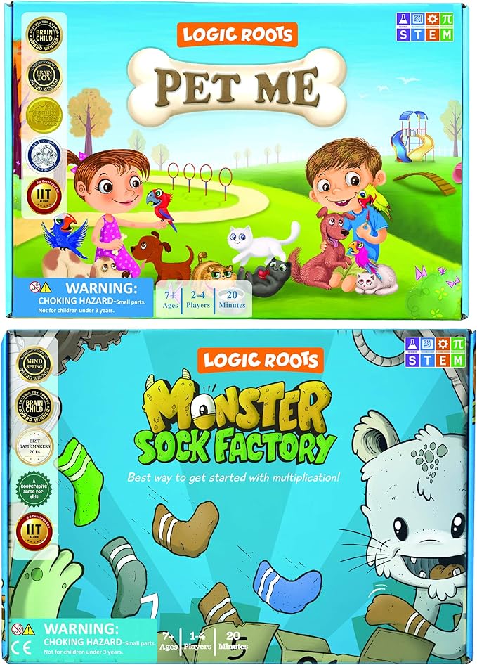 Two Math Games for Kids - Learn Addition Subtraction and Multiplication Table | Educational Games for Kids 5 and up for Kids (Pet Me + Monster Sock Factory)