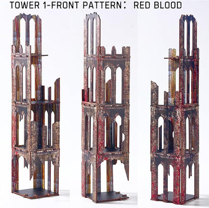 Gothic Sci-Fi Towers Ruin Terrain Set for WH40K D&ampD Pathfinder Painted Modular Building Tabletop Scenery for 28mm Kill Team Miniatures RPG Wargames Battlezone Creation Kit for Tactical Gamepla