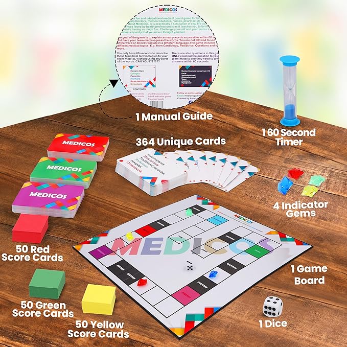 Medicos Medical Terminology Flashcard Board Game - Funny Medical Gifts Educational Doctor Games/Medical Student Gifts Science Games Stem Gifts for Adults Ages 13 and Up