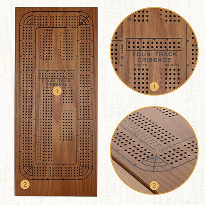WE Games Large Wooden Cribbage Board Game Set 16.5 in Walnut Stain Cribbage Board 4 Track Coffee Table Décor for Adults Gift for Families