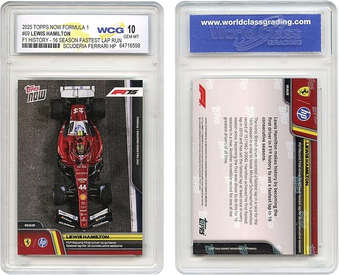 2025 F1 Topps Now Lewis Hamilton Ferrari Formula 1 Historic Record Card #69 - Graded GEM Mint 10