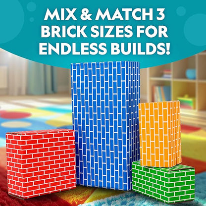 NATIONAL GEOGRAPHIC Kids Jumbo Cardboard Building Blocks – 40 Heavy-Duty Bricks in 3 Sizes Build &amp Learn with Game Spinner &amp Activity Cards for Kids 3+ Indoor Play Construction Toy for STEM