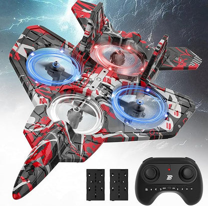 BEZGAR RC Plane Foam Remote Control Airplane Drone for Kids RC Aircraft for Boys and Girls Fighter Jet Helicopter with LED Lights Altitude Hold 360° Flip Stunt Rotation Toy Airplane Red