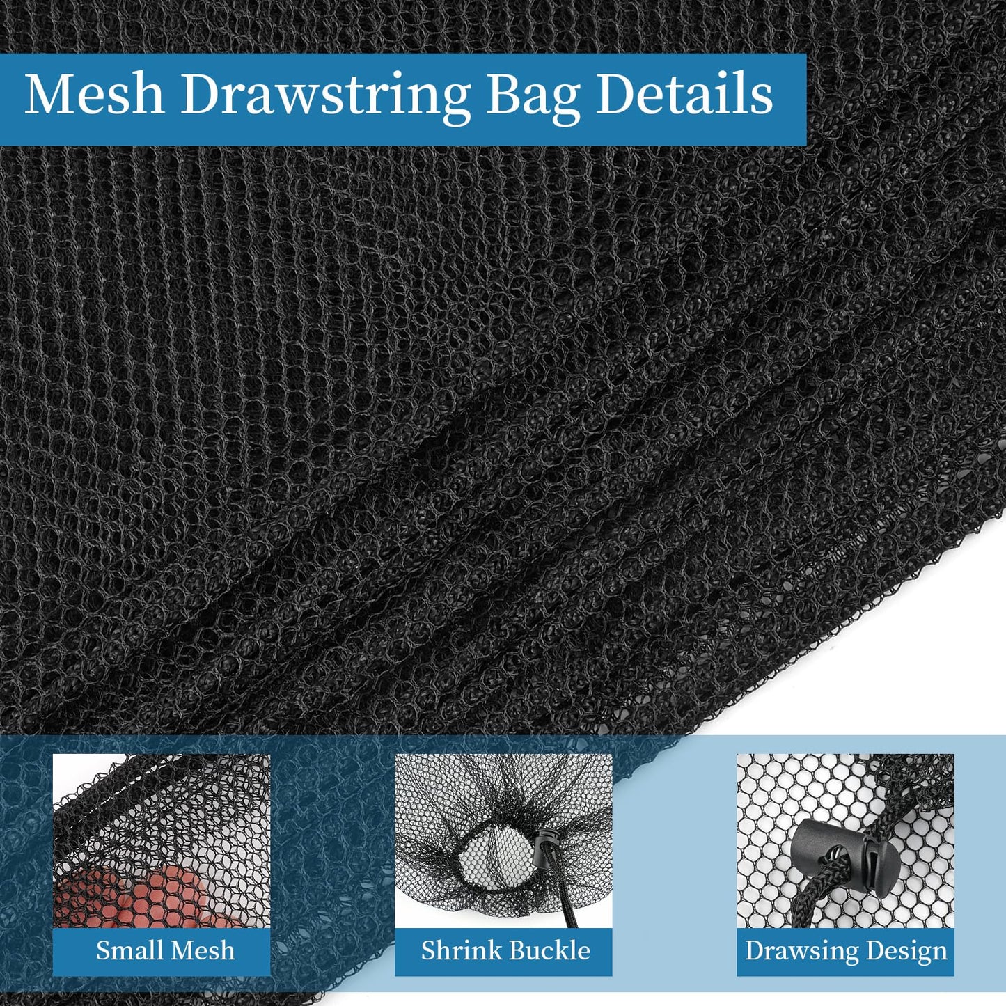 COIDEA 6 Pcs Mesh Bags Drawstring, 14x17 Inch with Lock, Multipurpose Storage Bags for Gym, Balls, Beach, Laundry (Black)