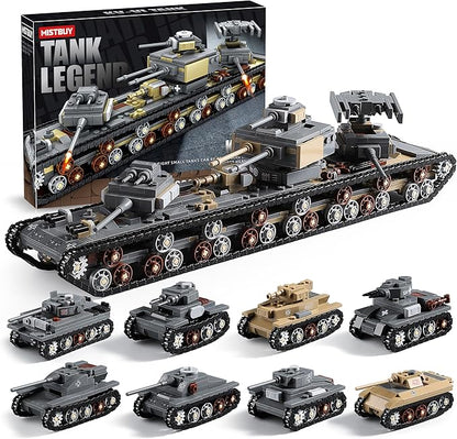 1165-Piece WW2 Army Tank Toys Building Sets Compatible with Lego Create A Large KV-VI Military Models or 8 Set WWII Tanks Great Gifts for Boys Kids