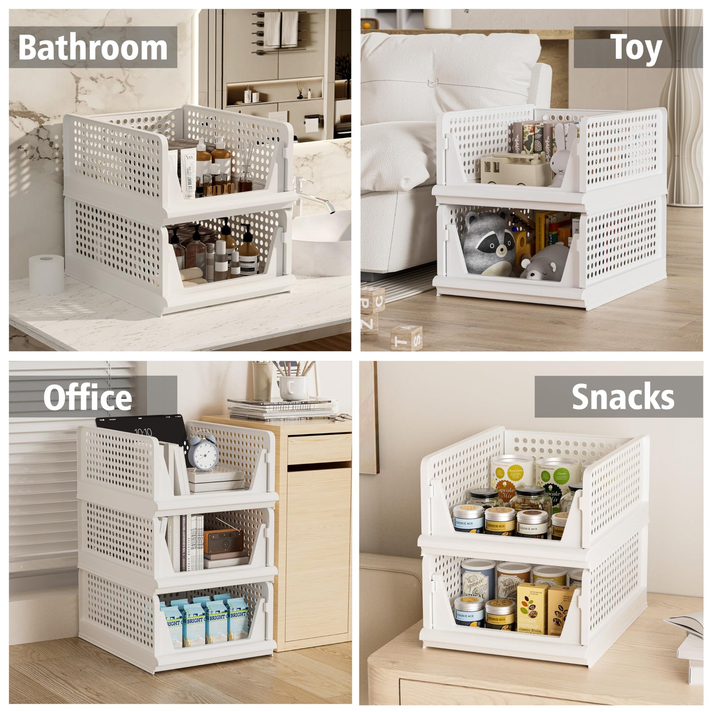 Proarea 4 Pack Stackable Plastic Storage Basket Closet Organizer Bin Foldable Clothes Organizer Storage Drawer Shelf Container for Living Room Bathroom Kitchen Office (2L+2S)