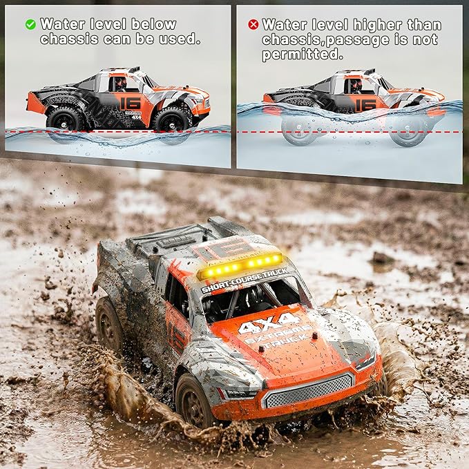 1:16 Beginner RC Cars4WD Drift All Terrain Remote Control Car Short Course RC Truck Up to 36 km/h2.4GHz RTR 2×7.4V 1300mAh Batteries 2 Tire Sets  Metal Drivetrainfor Adults and boys age 8-12