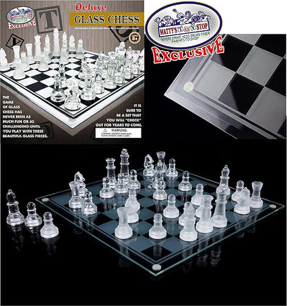 Matty's Toy Stop Deluxe Frosted &amp Clear Glass Chess Set (14) Large