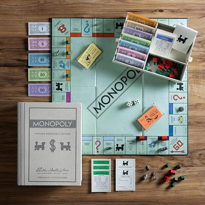 WS Game Company Vintage Board Games Bookshelf Collection - Scrabble Monopoly &amp Clue in Book-Style Cases for Family Game Night Classic Board Games for 2-6 Players Ages 8+