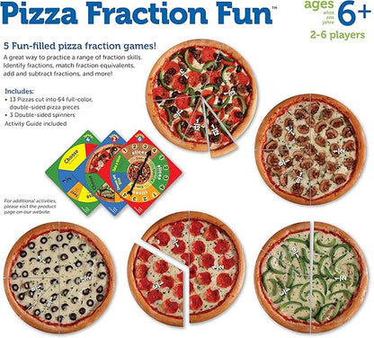 Learning Resources Pizza Fraction Fun Game 13 Fraction Pizzas 67 Piece Game Ages 6+