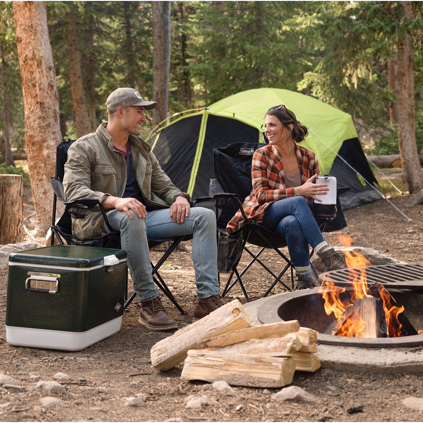 Coleman Portable Camping Chair with 4-Can Cooler, Cushioned Seat & Back with Side Pockets & Cup Holder, Carry Bag Included, Great for Camping, Tailgating, Firepits, Patio, & More
