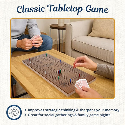 WE Games Large Wooden Cribbage Board Game Set 16.5 in Walnut Stain Cribbage Board 4 Track Coffee Table Décor for Adults Gift for Families