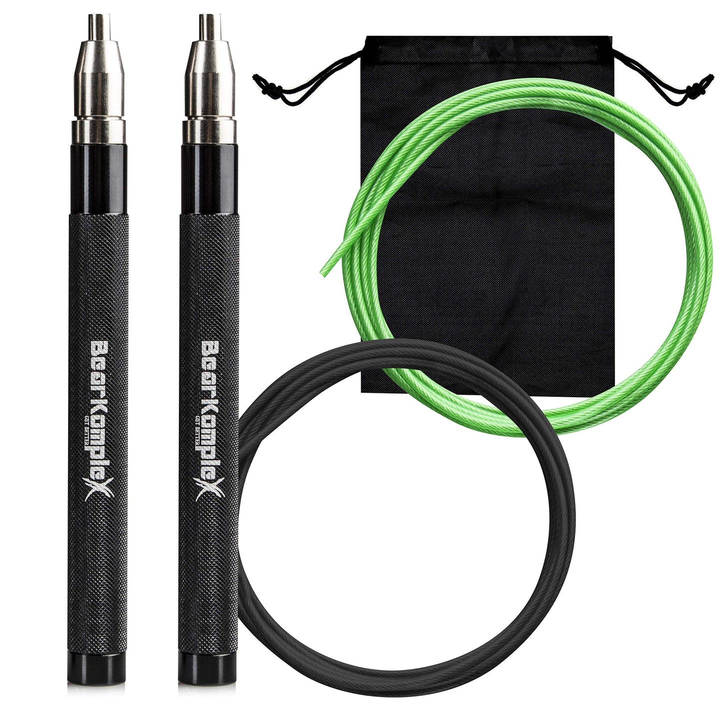Bear KompleX - Speed Jump Rope - Adjustable Cross Training Boxing Fitness, Tangle-Free Skipping Rope Steel Cable 360° Swivel Bearings, Lightweight Aluminum Handles - Professional Size, Black Ice Color