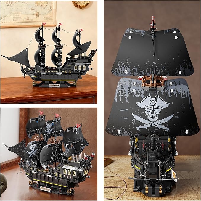 Pirate Ship Building Sets with LightsMOC Black Pearl Ships Building Blocks for AdultsPirate Boat Building ToysCollectible for Home DecorValentine Day Birthday Gift for Boys 8-14(2288Pcs)