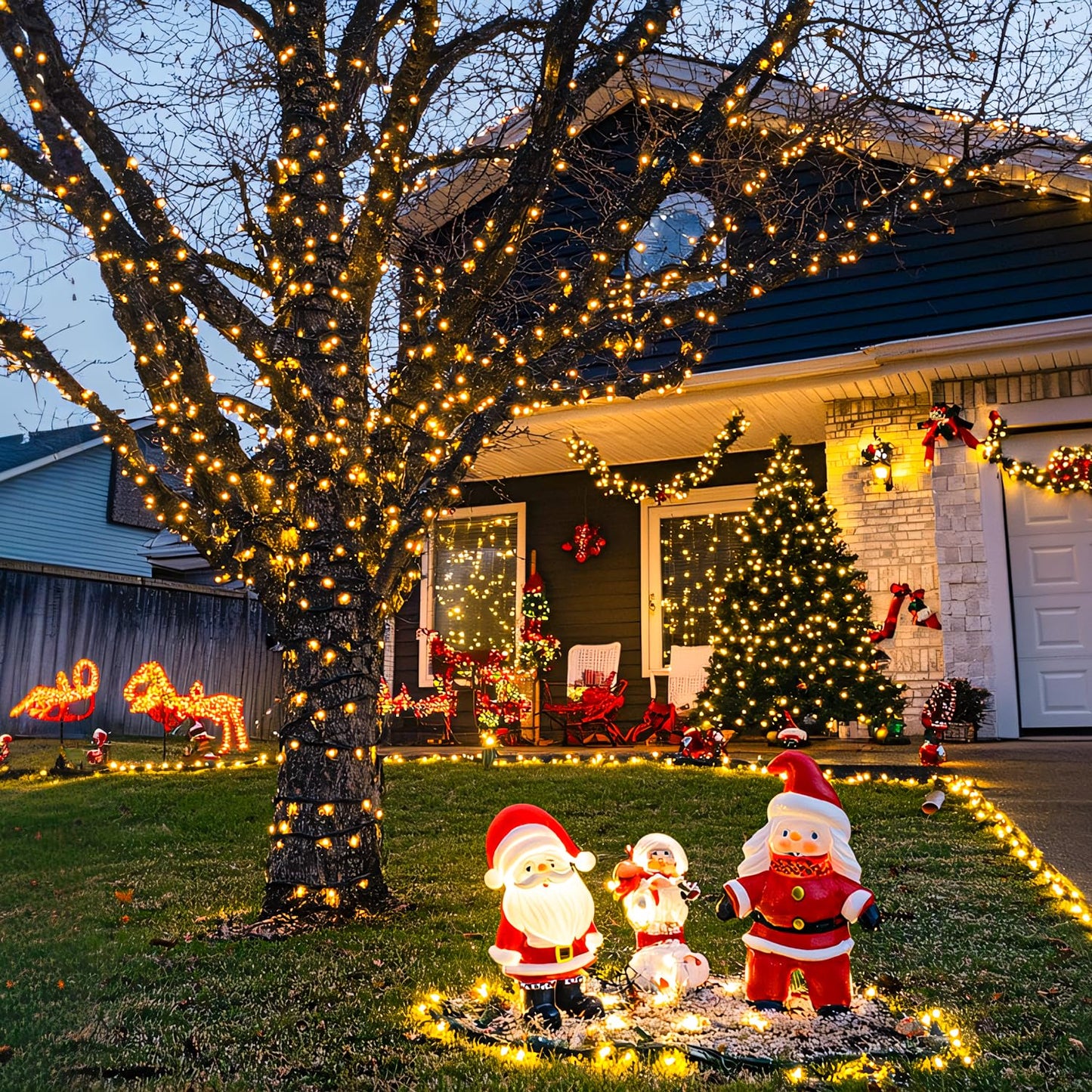 JMEXSUSS 2 Pack Solar String Lights Outdoor Waterproof - Total 400 LED 151FT Solar Lights Outdoor, 8 Modes Warm White Christmas Light for Outside Patio Yard Tree Garden Christmas Decorations