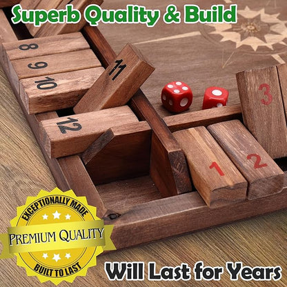 Sterling Games 12 Inches Shut The Box Game for 4 Players Family Dice Game with 12 Numbers Box Nautical Themed Large Wooden Game Board