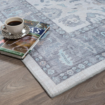 Fame Rugs Modern Oushak Rug 2x3, Doormat Vintage Turkish Gray Oriental Antique Inspired Small Area Rugs, Washable Foldable Luxury Living Room Bedroom (384GB, 2' x 3')