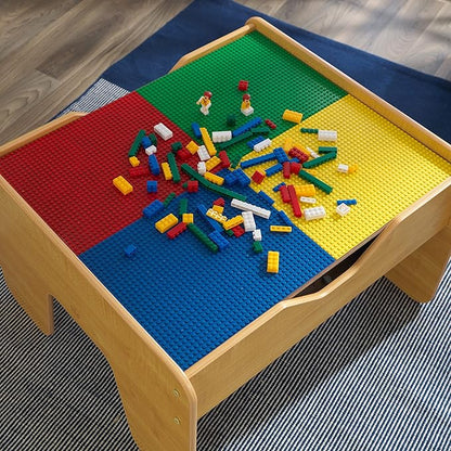 KidKraft 2-in-1 Reversible Top Activity Table with 200 Building Bricks and 30-Piece Wooden Train Set Natural Gift for Ages 3+