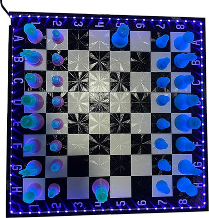 Dam Merch's LED Illuminated Glow in The Dark Chess Set - Made in USA (Standard Rainbow + Blue)